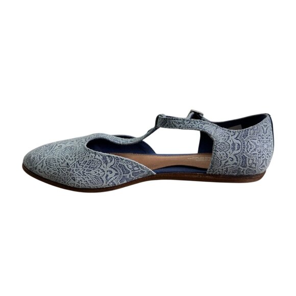 TOMS Jutti T-Strap Flats Blue Tiles Mosaic Tapestry Pattern Comfort Shoes 8.5W - Picture 6 of 11